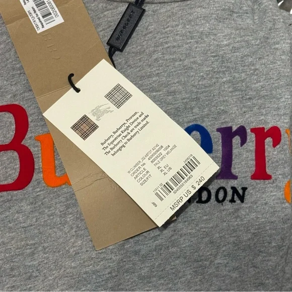 NWT Burberry Multicolor Logo XL Gray Short Sleeve T-Shirt Holiday Gift Ready - Picture 6 of 8